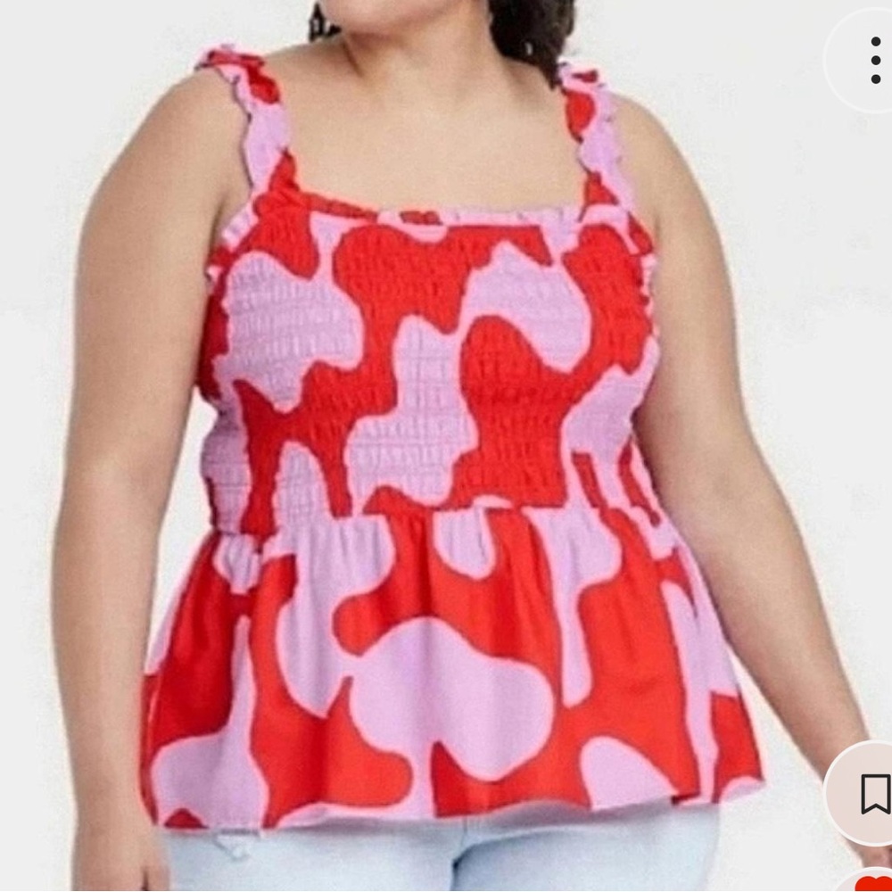 NWT Ava and Viv Red and Pink smocked Top